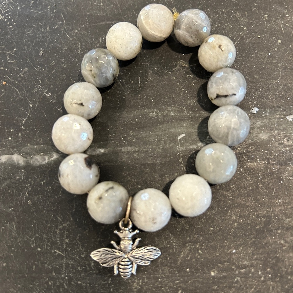 Power Beads by Jen light gray agate bracelet
